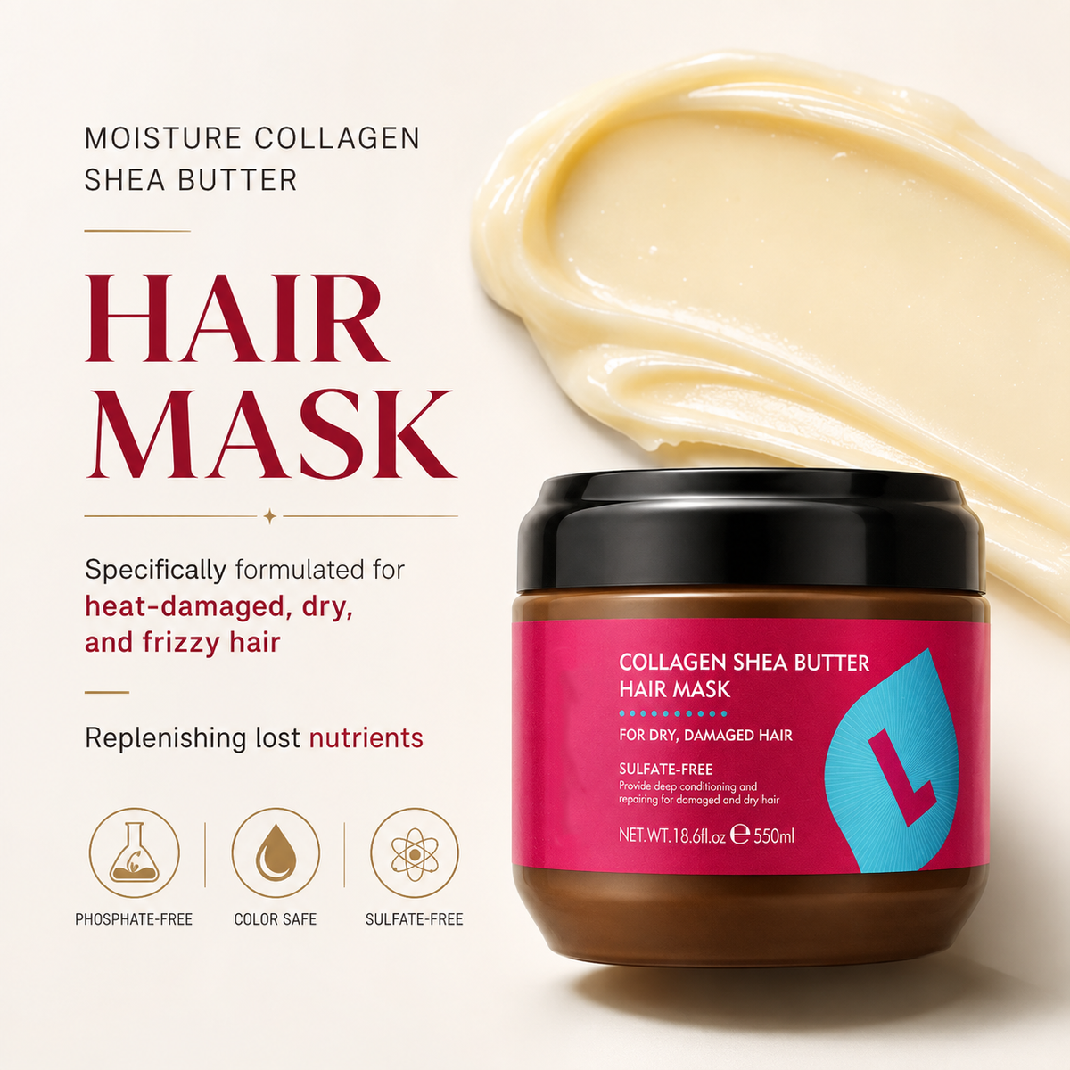 Collagen & Shea Butter Hair Mask | Deep Repair for Dry, Damaged & Frizzy Hair – 550ml