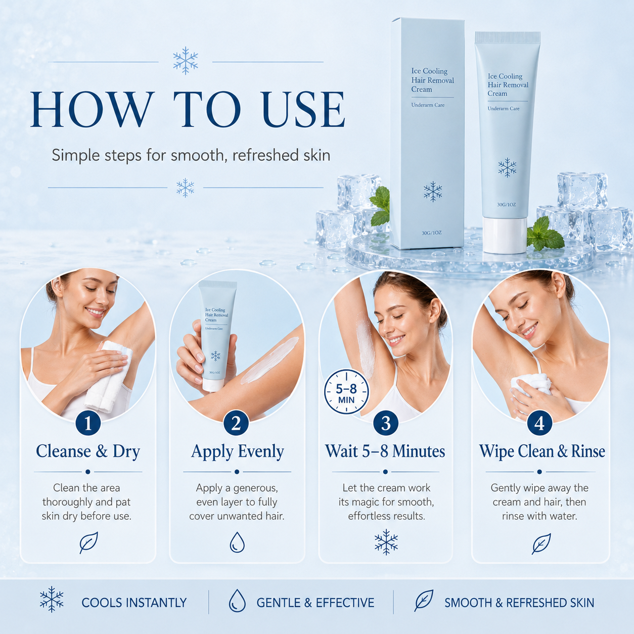 Ice Cooling Hair Removal Cream – Gentle Full-Body Depilatory for Smooth, Refreshed Skin