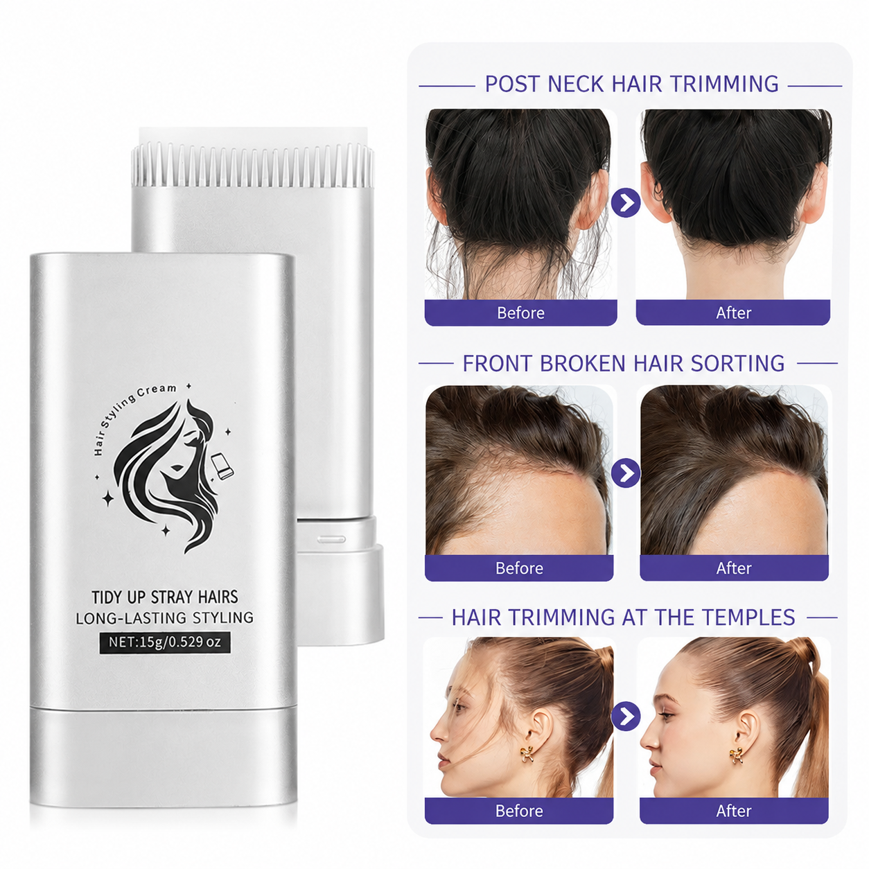 Flyaway Hair Styling Balm Stick – Smooth Baby Hairs & Tame Frizz for a Sleek, Long-Lasting Finish