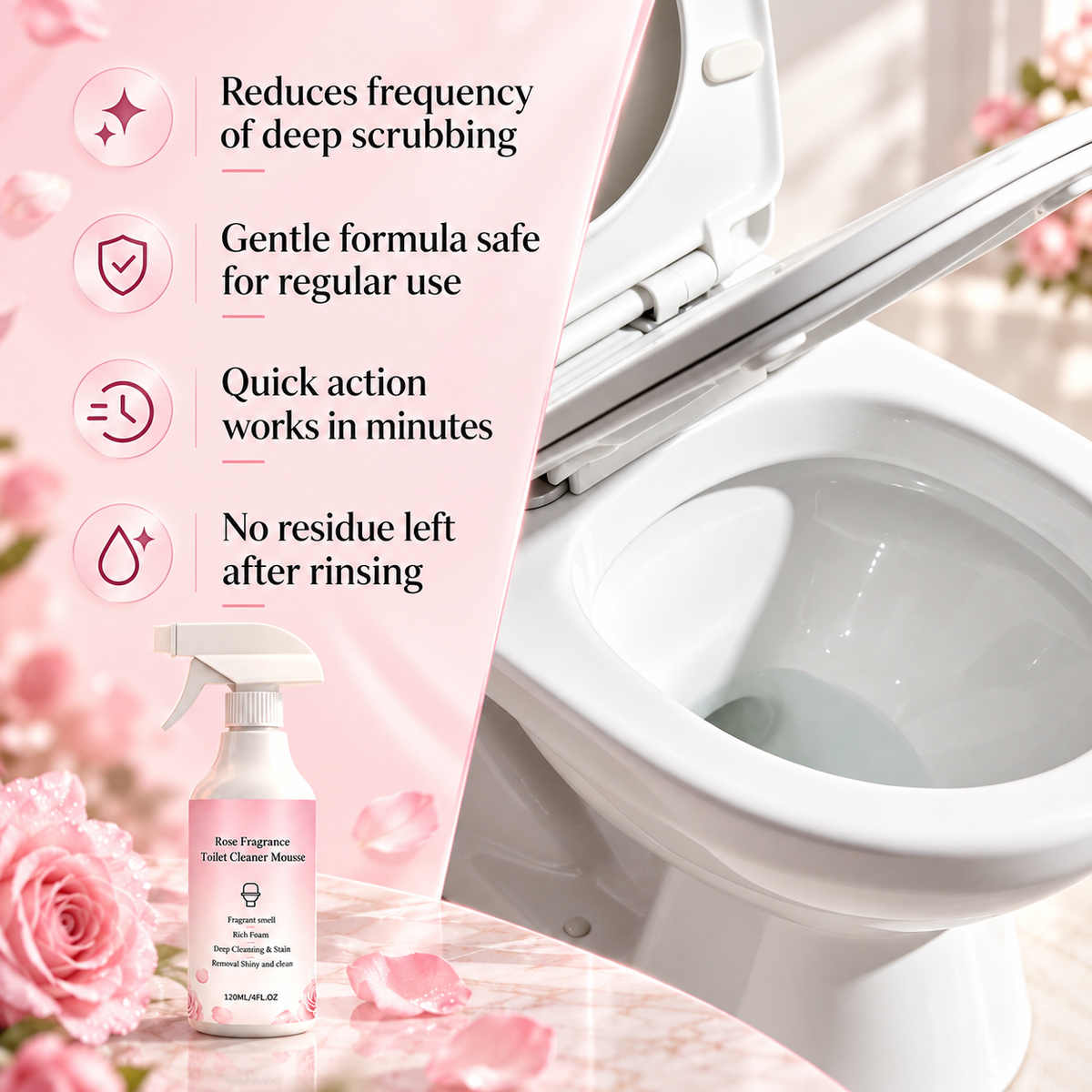 Rose Fragrance Foaming Toilet Cleaner Spray