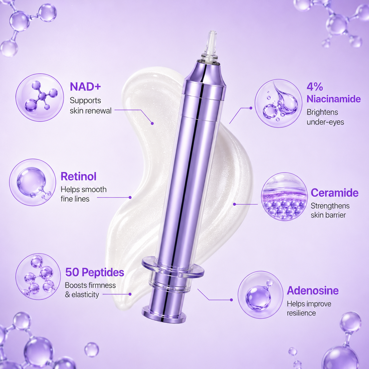 NAD+ Retinol Volumizing Eye Cream – Targets Dark Circles, Puffiness, Crow’s Feet & Fine Lines with 50 Peptides, 4% Niacinamide and Ceramide, 0.33 fl oz