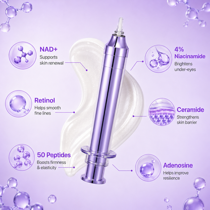 NAD+ Retinol Volumizing Eye Cream – Targets Dark Circles, Puffiness, Crow’s Feet & Fine Lines with 50 Peptides, 4% Niacinamide and Ceramide, 0.33 fl oz