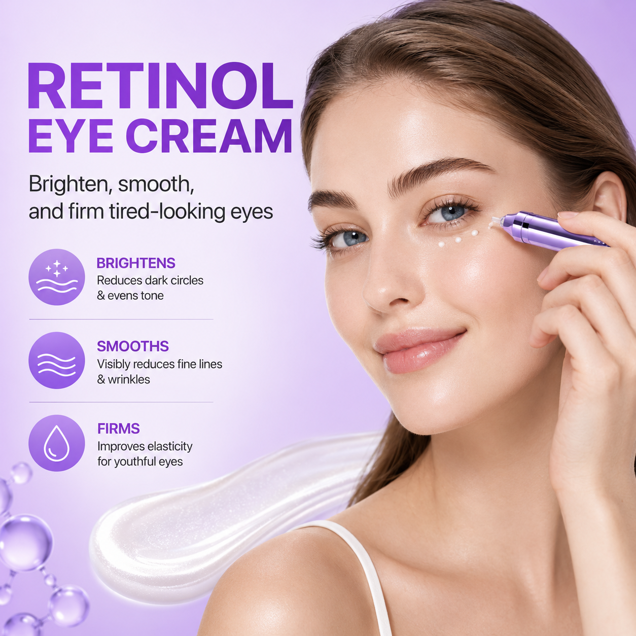 NAD+ Retinol Volumizing Eye Cream – Targets Dark Circles, Puffiness, Crow’s Feet & Fine Lines with 50 Peptides, 4% Niacinamide and Ceramide, 0.33 fl oz