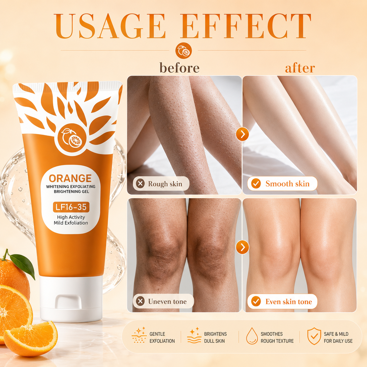 Orange Enzyme Exfoliating Gel for Face & Body – Deep Pore Cleansing Scrub, Removes Dead Skin & Blackheads, Brightening & Moisturizing Peeling Gel, 100g