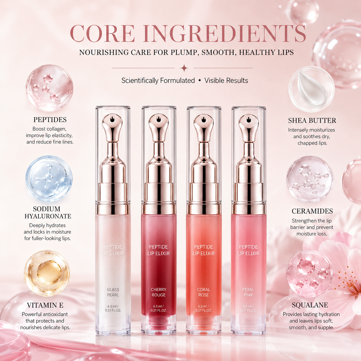 Peptide Lip Elixir – Hydrating Glossy Lip Serum for Plump, Smooth & Soft Lips