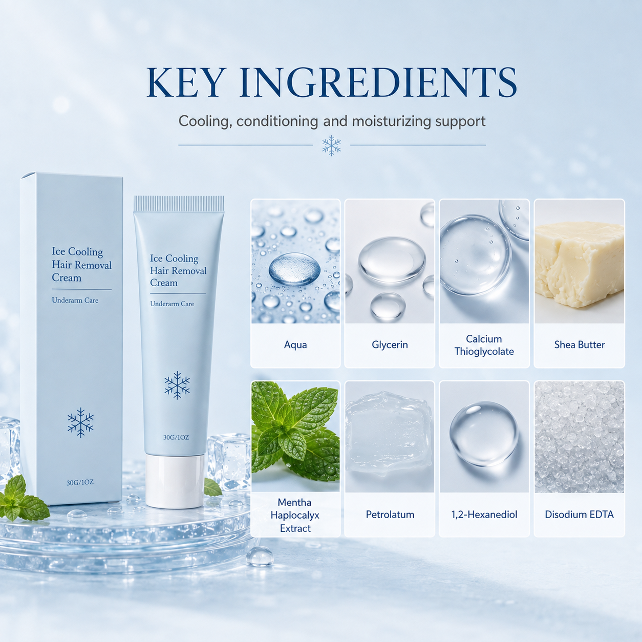 Ice Cooling Hair Removal Cream – Gentle Full-Body Depilatory for Smooth, Refreshed Skin