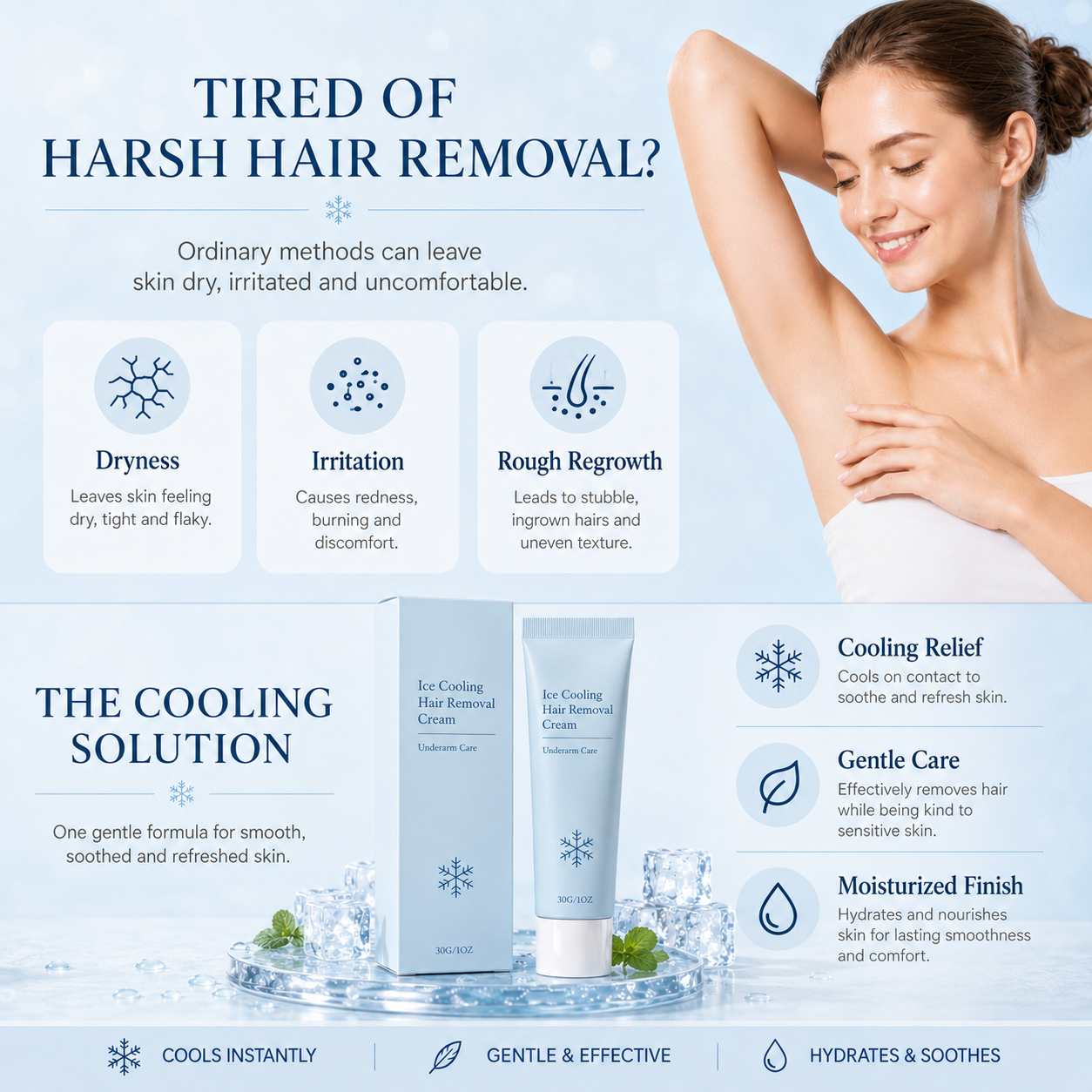 Ice Cooling Hair Removal Cream – Gentle Full-Body Depilatory for Smooth, Refreshed Skin