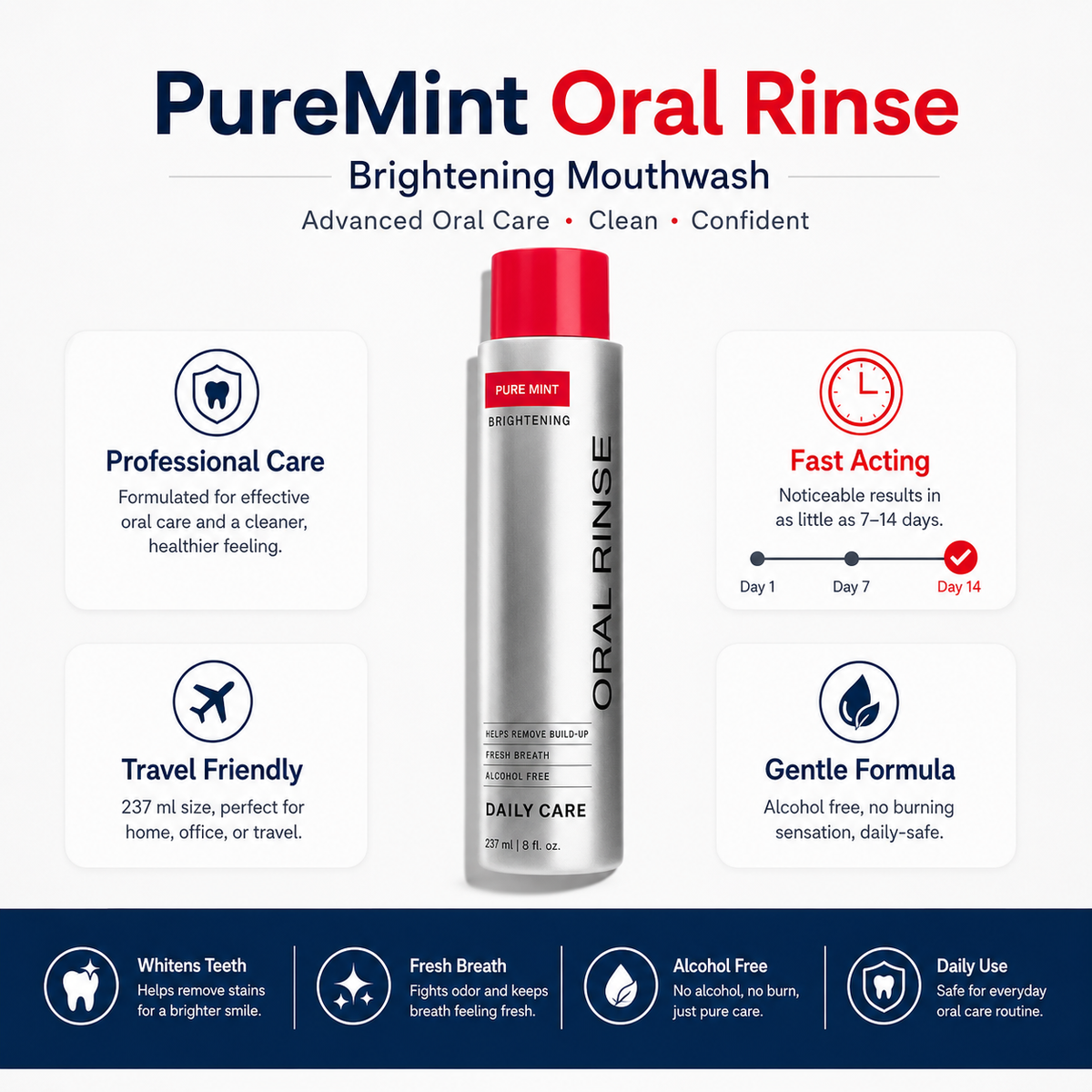 Pure Mint Brightening Oral Rinse – Whiter Teeth, Fresher Breath, Everyday Confidence