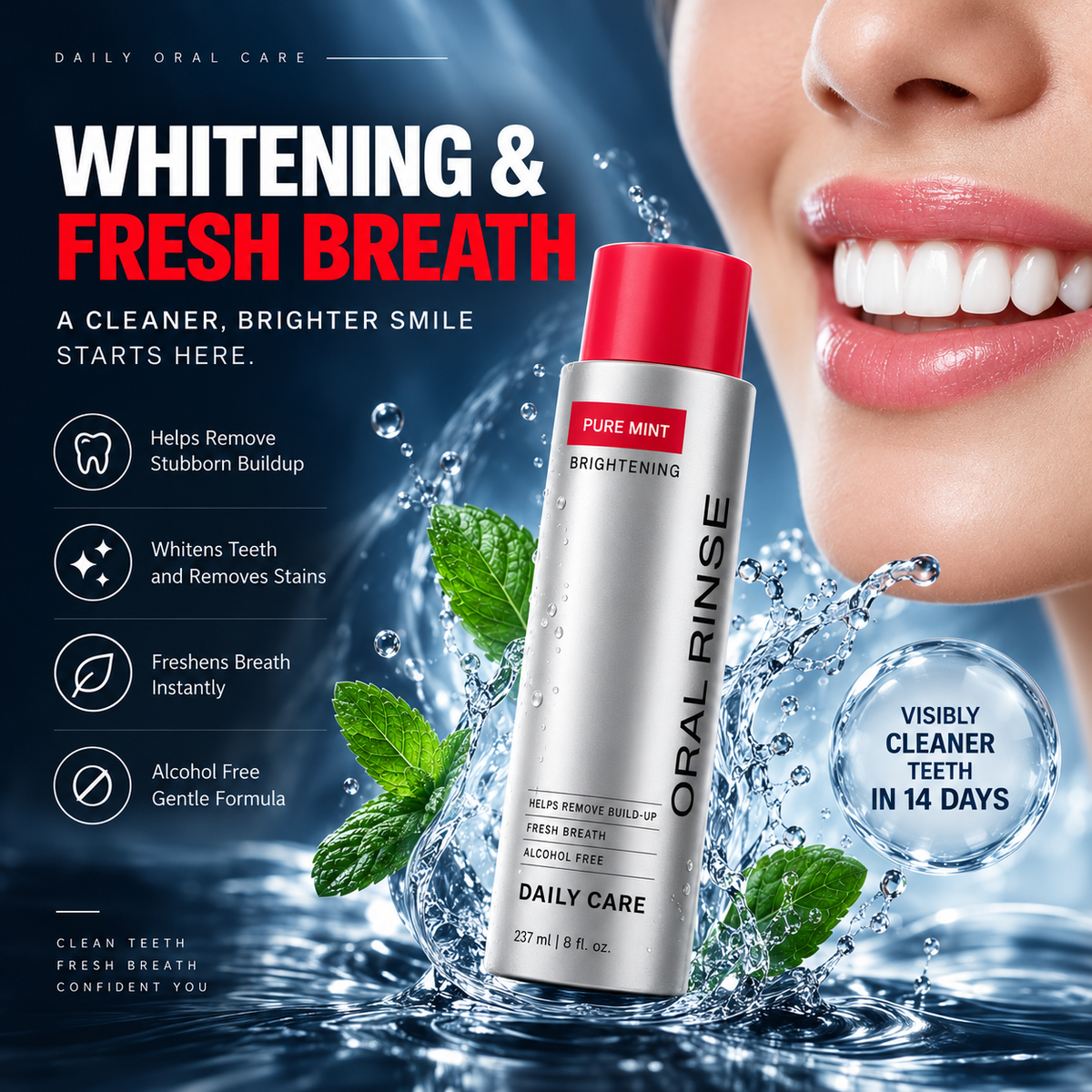 Pure Mint Brightening Oral Rinse – Whiter Teeth, Fresher Breath, Everyday Confidence