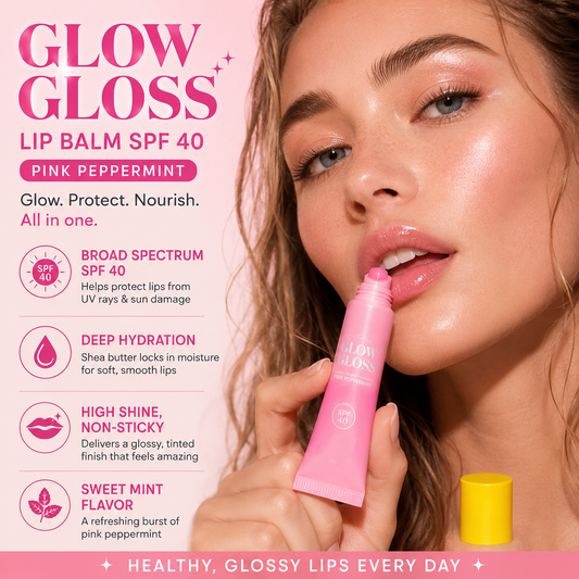 Glow Gloss SPF 40 Hydrating Lip Balm – Broad-Spectrum UV Protection with a Non-Sticky, High-Shine Finish