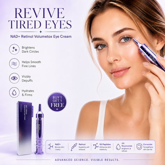 NAD+ Retinol Volumizing Eye Cream – Targets Dark Circles, Puffiness, Crow’s Feet & Fine Lines with 50 Peptides, 4% Niacinamide and Ceramide, 0.33 fl oz