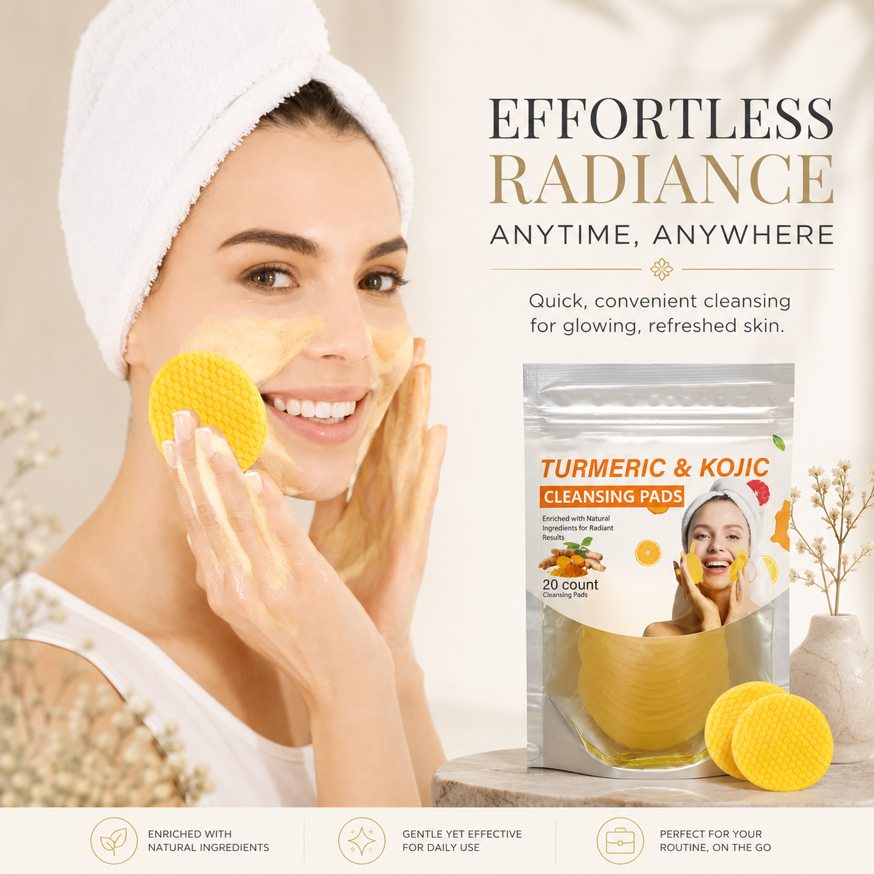 Turmeric & Kojic Radiance Cleansing Pads – Gentle Facial Cleansing & Exfoliating Pads