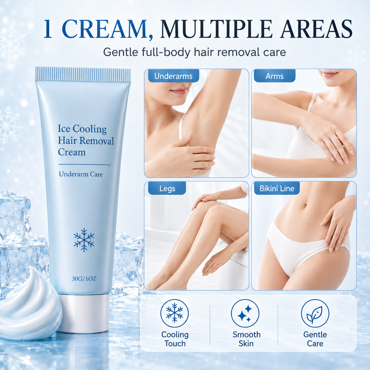 Ice Cooling Hair Removal Cream – Gentle Full-Body Depilatory for Smooth, Refreshed Skin